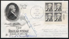 US 1956 #1053 Alexander Hamilton Signed by Great Great Grandson + PM