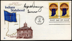 1966 #1308 FDC Signed by Rojer D. Branigin, Governor of Indiana