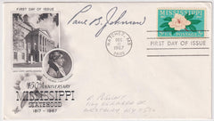 US 1337 FDC Signed by Governor Paul B. Johnson of MS