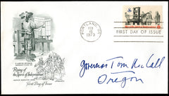 1973 #1476 FDC Signed by Tom McCall, Governor of OR, 1967-1975
