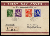 Switzerland 1936 #B81-84 FDC VF Sent Registered to USA, Cacheted