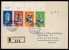 Switzerland 1940 #B100-103 FDC VF Sent Registered to Holland