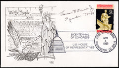 US 1989 #2412 FDC Signed by Thomas "Tip" O'Neil, Speaker of the House