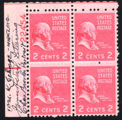 US 806 John Adams Autographed Plate Block