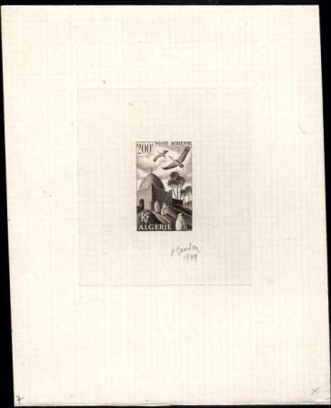 Algeria C10 Artist Die Proof, Birds, in Sepia, Signed