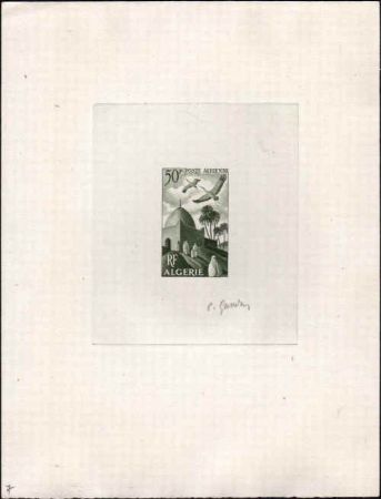 Algeria C8 Artist Die Proof, Birds,in Gree, Signed