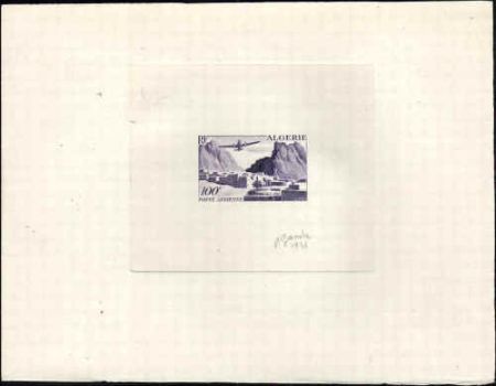 Algeria C9 Artist Die Proof, Airplane, Violet, Signed