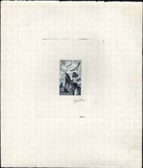 Algeria C8 1949 Artist Die Proof, Birds, Dark Blue, Signed