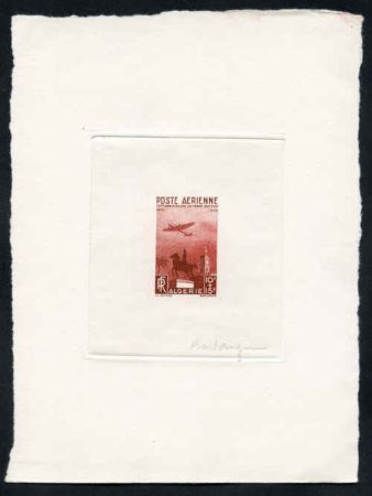 Algeria CB3 Artist Die Proof, Airplane, Clock Tower, Brick Red, Signed