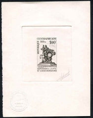 Central Africa C32 Artist Die Proof in Black, UPU, Mercury Statue