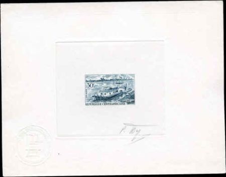 Central Africa 111 Artist Die Proof in teal, River Boat