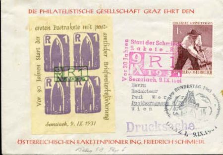 Austria 1961 Rocket Mail cover