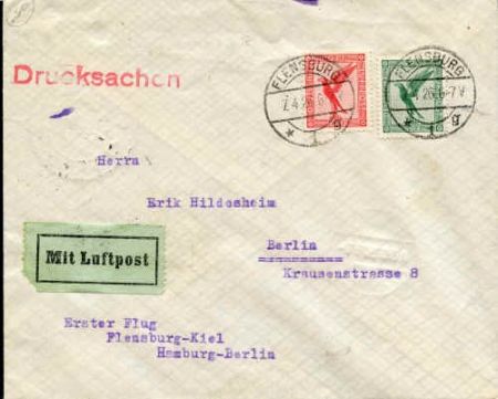 Germany 1926 First Flight Flensburg-Kiel, Hamburg-Berlin