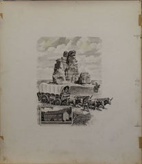 US Artmaster Scott 1061 1954 Kansas Territory, Pioneer Wagon Train - Artwork