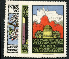 Czecholovakia 1914 3 Beehive Labels