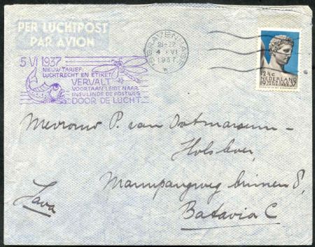 Netherlands 1937 Airmail cover, Fly & Fish Flight cachet