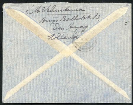 Netherlands 1937 Airmail cover, Fly & Fish Flight cachet