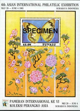 Tuvalu 1993 Asian Expo. S/S Specimen ovpt.