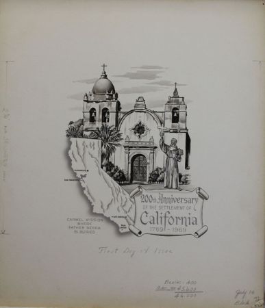 US Artmaster Scott 1373 1969 California Settlement, Carmel Mission - Artwork