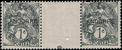 French Andorra F - VF NH Gutter Blocks 1 - 3 P1 1931 1st issue
