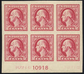 US 532 Washington / Franklin Superb LH Bottom Plate Block of 6 cv $370