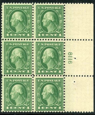 US 498 Washington / Franklin F NH Right Plate Block of 6 cv $35