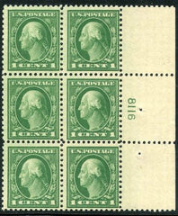US 498 Washington / Franklin F NH Right Plate Block of 6 cv $35