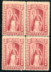 US PR82 Newspaper Fine+ NH "Justice" Block of 4
