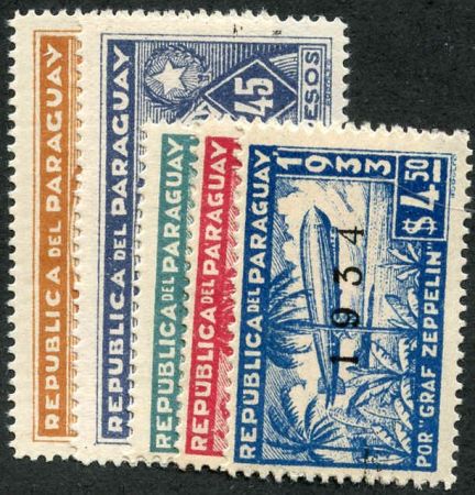Paraguay 1934 C88 - C92 F-VF LH 1934 overprint