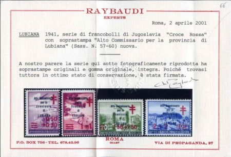 Yugoslavia, Lubiana 1941 Italian Occupation, Sassone 57 - 60 F-VF NH Raybaudi certificate.