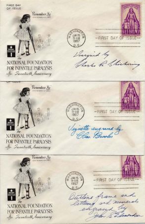 US 1087 Autographed Set of 3 FDC's by Deigners and engravers
