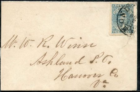 US Back Of Book - Confederate States of America 2 Paterson, F-VF stamp ( 3 large margins, no frame line at right) on VF cover