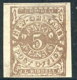 US Back Of Book - Confederate States of America 62X3 Postmaster Provisionals 2 Cent New Orleans brown, XF unused