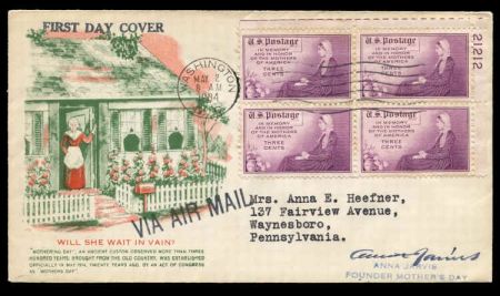 US 737 First Day Cover Autograph Anna Jarvis Founder of Mother's Day
