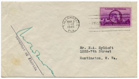 US 927 Autographed Cover, Gov. M. Caldwell