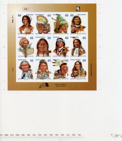 Marshall Is. 699 Imperf M/S of 12, Great Am. Indian Chiefs