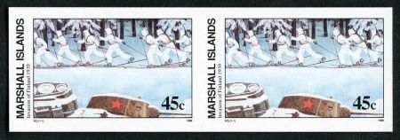 Marshall Is. 241 Imperf Pair, Invasion of Finland, WWll, Skis