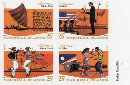 Marshall Is. 383 - 386 Imperf block of 4, Christmas, Music