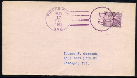 US Arkansas, Figure Five 727 Fancy Cancel Cover, 5 in Circle