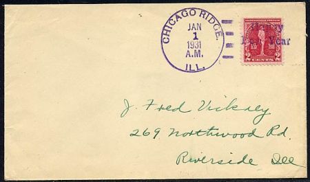 US Illinois, Chicago Ridge 688 Fancy Cancel Cover, Happy New Year