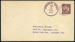 US Iowa, Lincoln 635 Fancy Cancel Cover, First 3c Rate