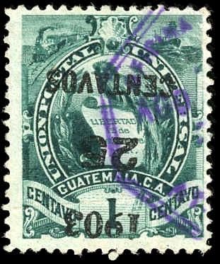 Guatemala 124a F - VF Used Inverted overprint