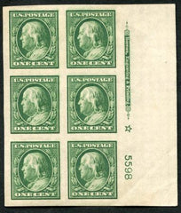 US 383 Washington / Franklin VF + LH Right Plate Block of 6