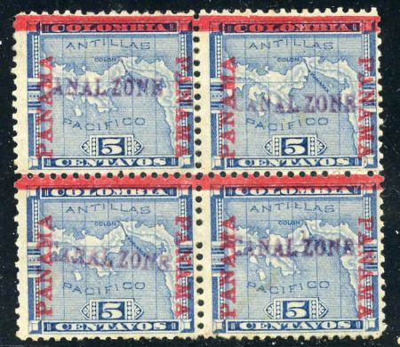 US Possessions - Canal Zone 2 Possessions F - VF Hinged Block of 4 - Disturbed OG, PF Cert cv $1,750