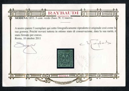 Italian States - Modena 1 Hinged VF Signed Raybaudi cv $2,375