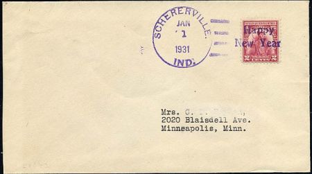 US Indiana, Schererville 657 Fancy Cancel Cover, New Year