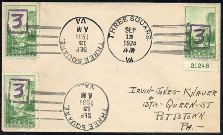 US Virginia, Three Square 740 Fancy Cancel Cover