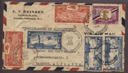Dominican Republic 1936 Hindenburg 3rd NA Flight w/ Cert