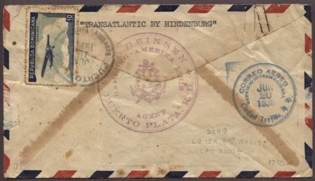 Dominican Republic 1936 Hindenburg 3rd NA Flight w/ Cert