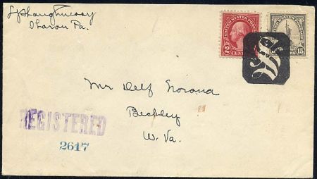 US Pennsylvania, Sharon 634, 696 Fancy Cancel Cover, Negative "S" in Rectangle